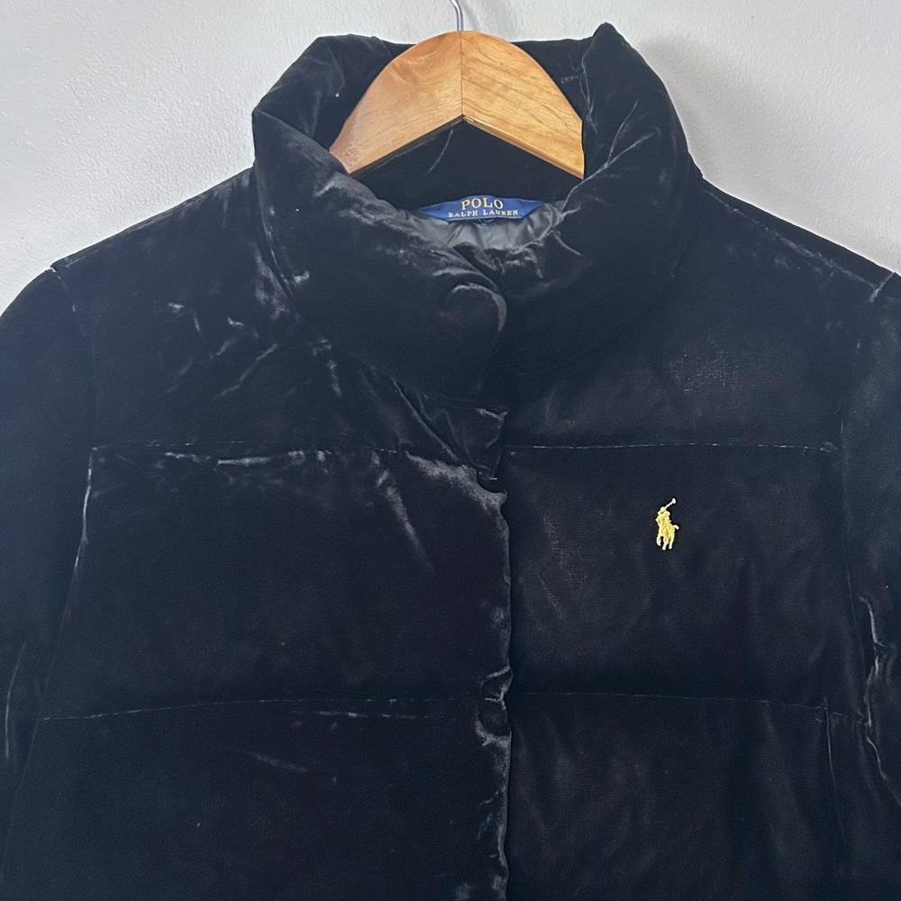 Polo Ralph Lauren Puffer Jacket Girls L 12-14 Black Velvet Down Quilted Coat